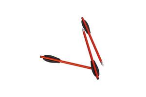 Three red aluminum crossbow bolts with black fletching and pointed metal tips, isolated on white back photo