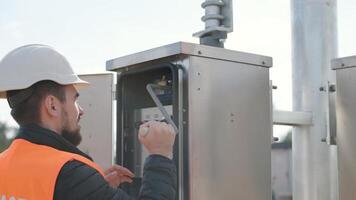 Setting up equipment at a transformer substation. Construction of a transformer substation 5 video