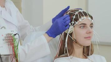 Patient brain testing using encephalography at medical center 16 video