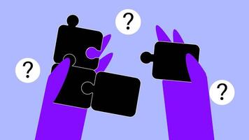 Animation of a hand holding a puzzle piece, representing problem solving video