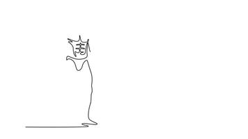 Animated self drawing of continuous line draw bodybuilder posing in different pose demonstrating their muscles. Male showing muscle straining. Muscular body fit athlete. Full length one line animation video