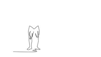 Self drawing animation single line draw bodybuilder with an ideal physique poses, showing off the pectoral muscles, abs and legs. Muscular man with naked torso. Continuous line. Full length animated video