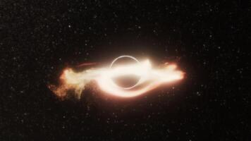 A black hole consuming interstellar matter, generating a luminous rotating accretion disk. 4K video