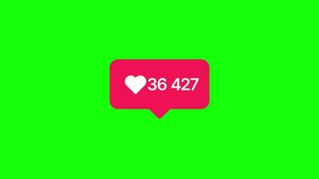 Social media likes, comments, followers, share notifications. Numbers increase animation. Green Screen Chroma key, Alpha channel video
