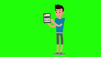 Man showing digital device towards camera green screen footage video