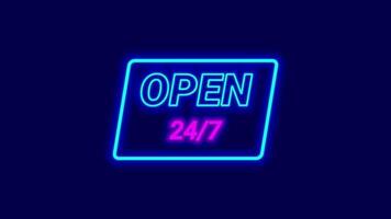 A vibrant neon sign with the words Open 24 hour glows against the dark, symbolizing nonstop service, availability, and convenience video