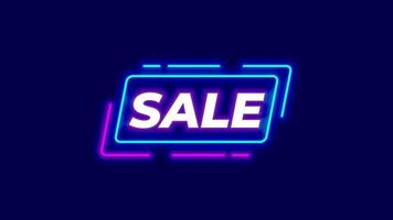 Bright neon letters display the word 'SALE' inside a glowing frame, symbolizing promotion, discount, and marketing in digital spaces video