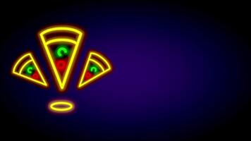 A glowing array of triangular neon pizza a stylized representation of spinning carnival pieces, radiating vibrant festive vibes video