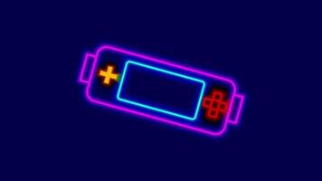 A neon outline of a handheld gaming console symbolizing retro games and digital entertainment with a vibrant joystick design video