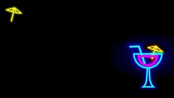 A minimal animated-style neon cocktail scene with a floating umbrella, symbolizing refreshment or tropical enjoyment in virtual themes video