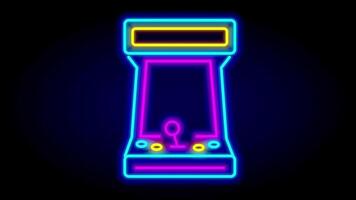 A neon claw machine is displayed front-on in vivid blue and yellow, bringing the feel of arcade prizes and childhood nostalgia to life video