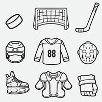 set of hockey equipment with outline style, good for symbol, icon, element design, coloring book, coloring page, etc vector