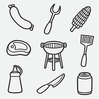 set of bbq with outline style equipment good for icon, symbol, element design, coloring book, coloring page, etc vector