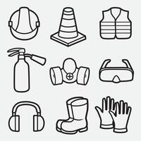 set of safety equipment with outline style good for icon, symbol, element design, coloring book, coloring page, etc vector