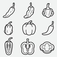 set of chili with outline style good for icon, symbol, element design, coloring book, coloring page, etc vector