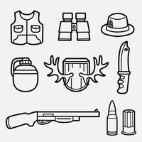 set of hunter equipment with outline style good for symbol, icon, element design, coloring book, coloring page, etc vector