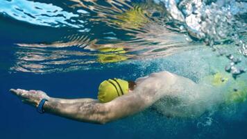 Athlete Training The Respiration During A Swim In Breaststroke In The Ocean video