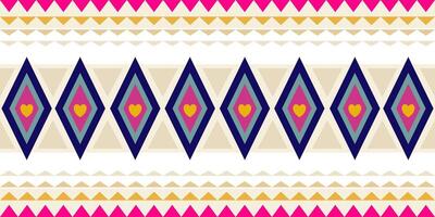 Vibrant retro horizontal pattern,geometric shape diamonds,zig-zag,playful,dynamic design with yellow pink blue on light background. Ideal for textile design,fabric print,embroidery,decoration,poster vector