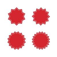 Set of Blank Red Round Starburst Edged Labels with White Borders. Flat Illustration. vector
