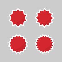 Set of Blank Red Round Starburst Edged Labels with White Borders. vector