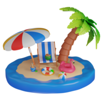 3D render Beach Scene with Palm Tree and Island icon png