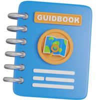 3d render travel Guidebook with Map and Magnifying Glass icon png