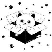 The cute cat comes out of the cardboard box vector