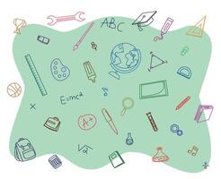 education doodle frame with education doodle icon symbols. educational supplies background vector