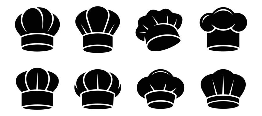Professional Kitchen Headwear Featuring Assorted Chef Hat Shapes and Outlines