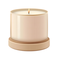 Beige Cylindrical Candle with Wooden Base on Transparent Background png