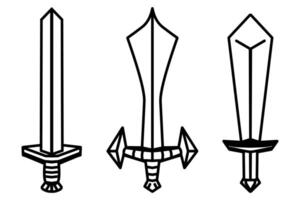 Simple hand drawn sword doodle set vector