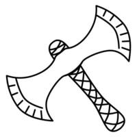 Hand drawn medieval double axe weapon. Double axe doodle vector