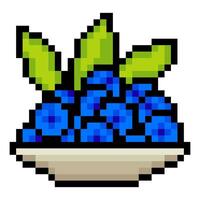 Blueberries in a bowl with pixel art isolated on white background vector