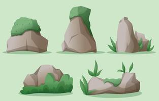 Set of rocks and grass with different shapes vector
