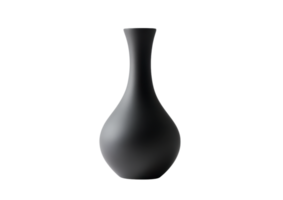 Matte black ceramic vase with a sleek modern shape isolated on a transparent background png
