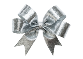 Decorative silver bow with a realistic ribbon texture isolated on a transparent background png
