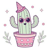 Cute cactus in a pot with a party hat vector