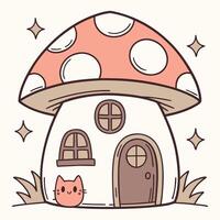A cartoon mushroom house with a cat inside vector
