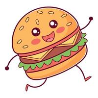 A cartoon hamburger running and smiling vector