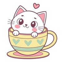 Kawaii kitty in a cup illustration vector