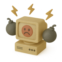 A cartoon computer with two bombs on it png