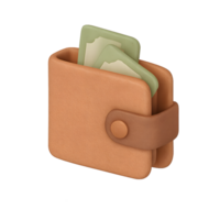 Clay Style Wallet with Cash Icon Isolated on Transparent Background for Finance, Banking, and Money Concepts png