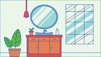 A bathroom with a sink, mirror and plant vector