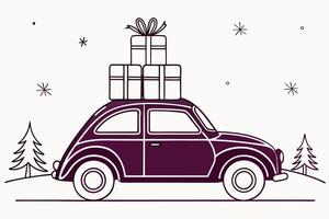 A car with presents on top of it vector
