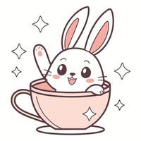 A cute rabbit in a cup of tea vector