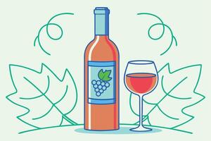 A bottle of wine and a glass of wine vector