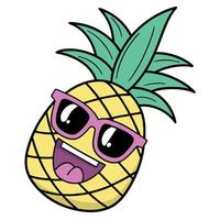 A cartoon pineapple with sunglasses on its face vector