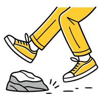 A cartoon illustration of a person stepping on a rock vector