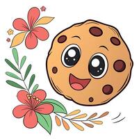 A cookie with flowers and leaves vector