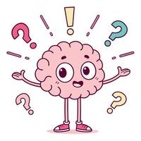 Cartoon brain with question marks vector